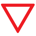Upside down white triangle with red border.