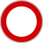 White circular road sign with red border and an empty center.