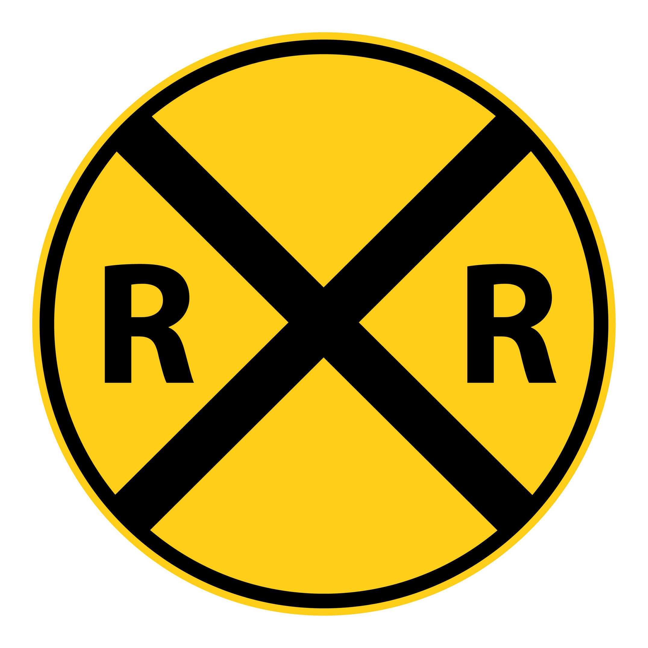 Railroad crossing road sign used in America.